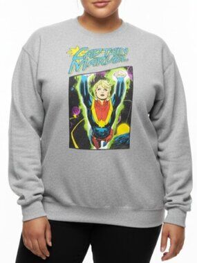 Marvel Captain Marvel Sweatshirt Women 1X Graphic Crewneck Gray Fifth S